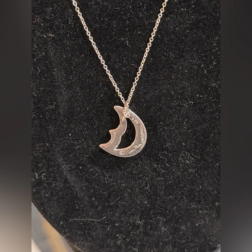🔥 TIFFANY & Co. CRESCENT MOON PENDANT NECKLACE By PICASSO 925 SILVER w/ Pouch